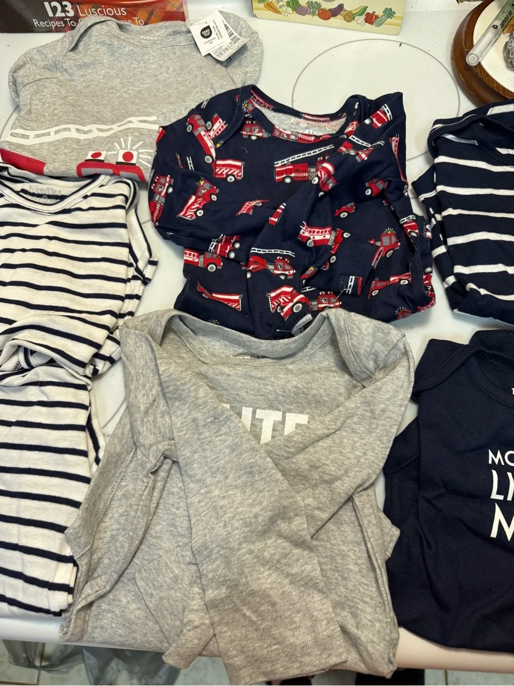 The Children's Place Navy, Gray, White & Red Baby Onesie Bundle